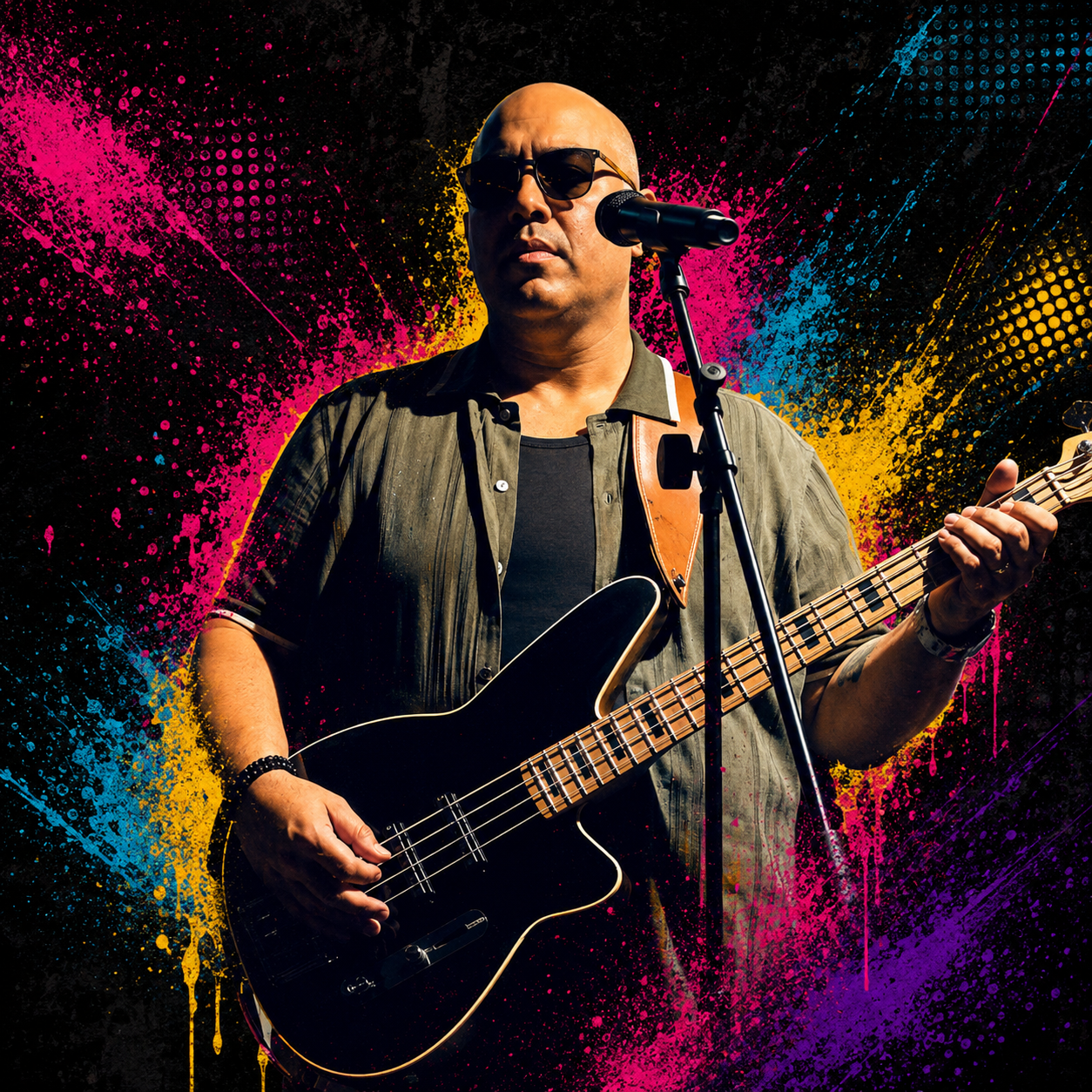 Andrew Reyes performing on bass